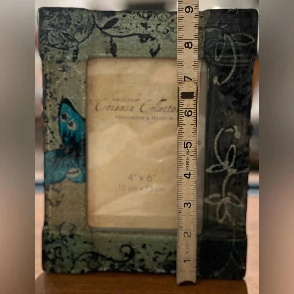Angelstar Cozenza Frame Fused Glass Blue Butterfly Photo Frame & Floral 4x6